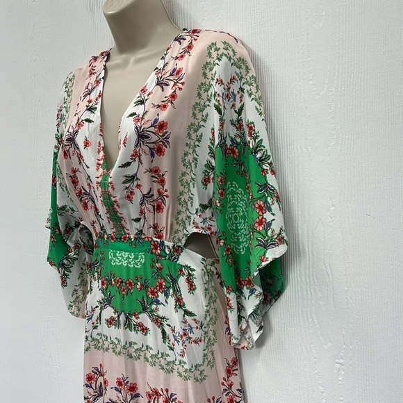 En Creme - Colorful Pastel Floral Flow Sleeves Cutout Maci Dress Size Small - Picture 7 of 15